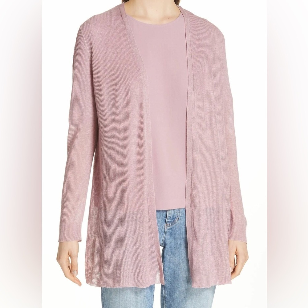 Eileen Fisher Women's Medium Open Front Cardigan Organic Linen Cotton Blush Pink - Picture 16 of 16
